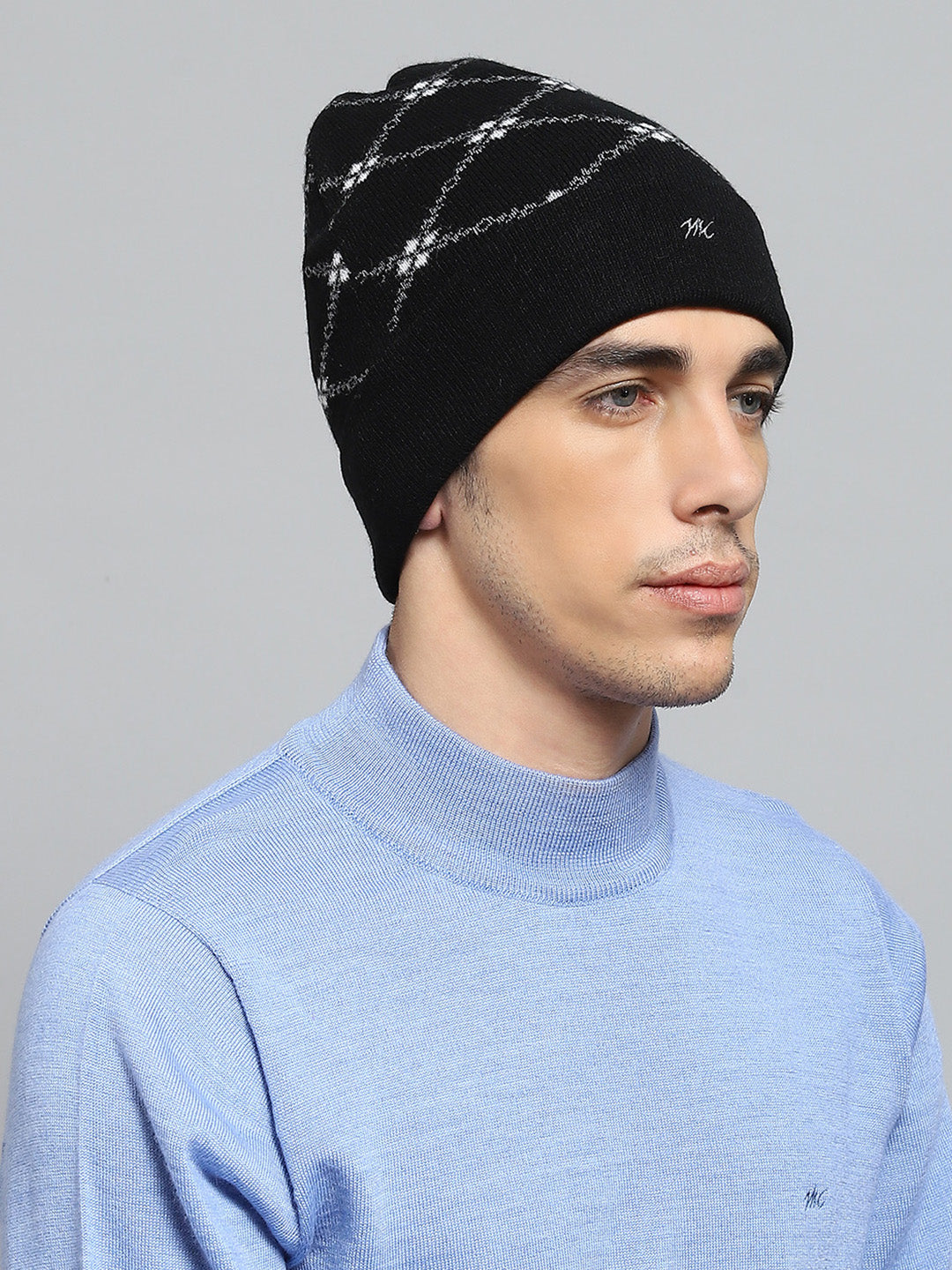 Men Black Self Design Cap