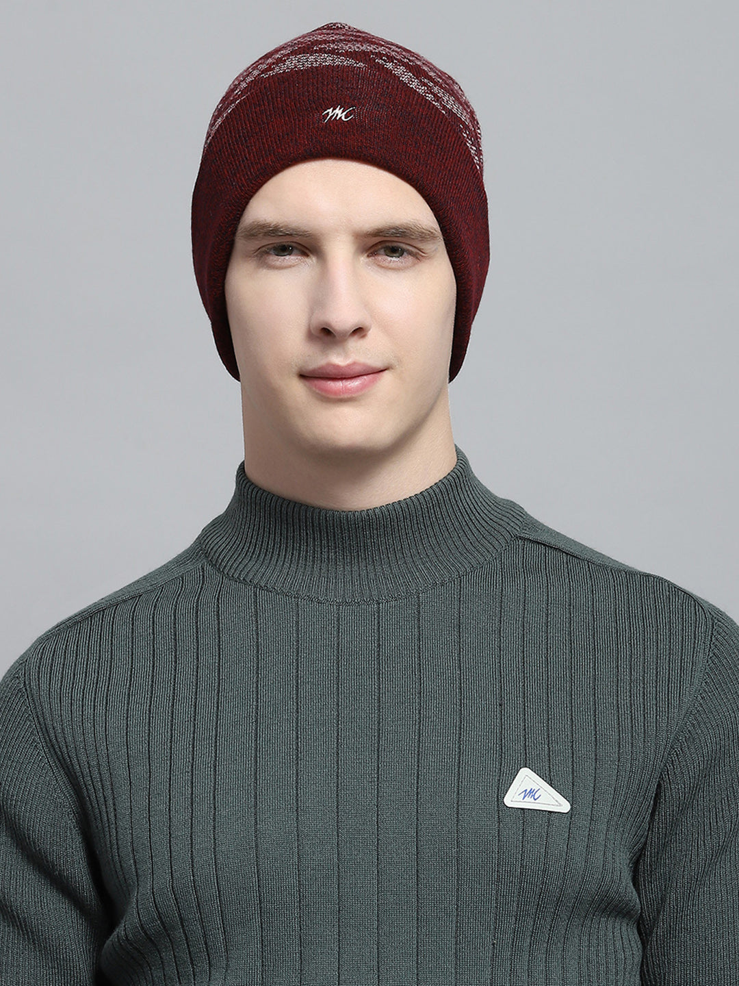 Men Maroon Self Design Cap
