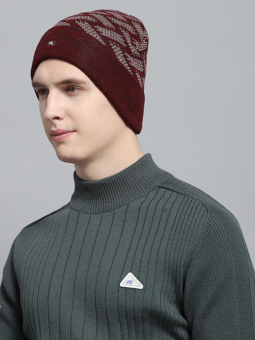 Men Maroon Self Design Cap