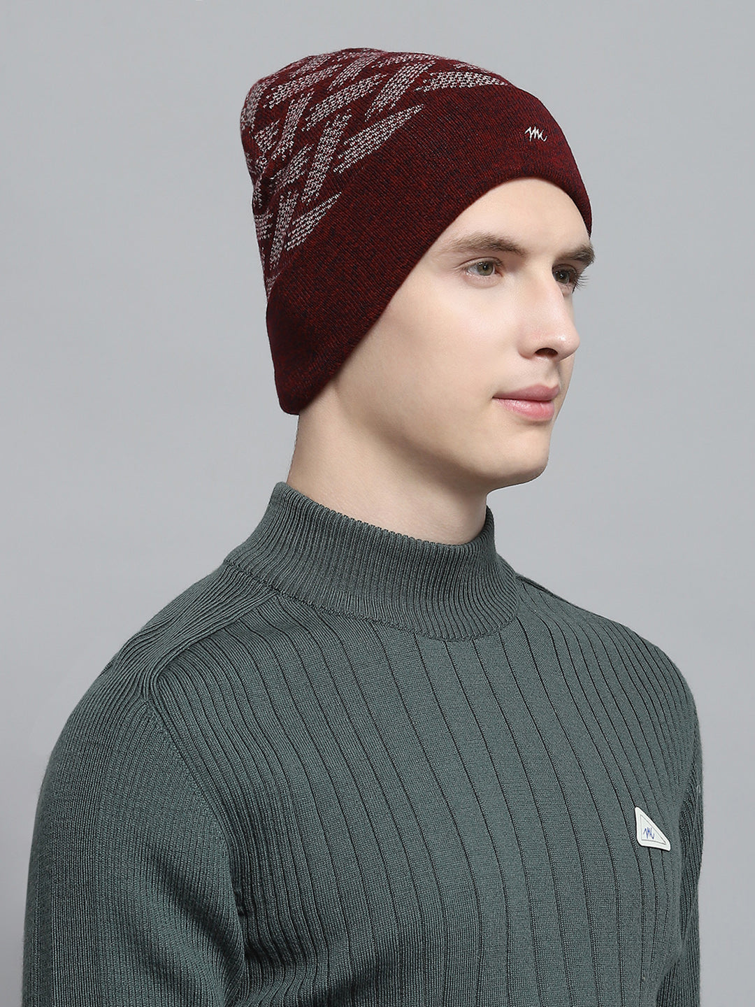 Men Maroon Self Design Cap