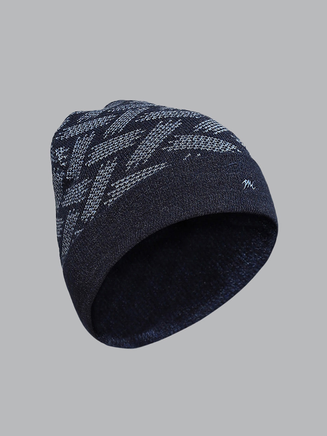 Men Navy Blue Self Design Cap