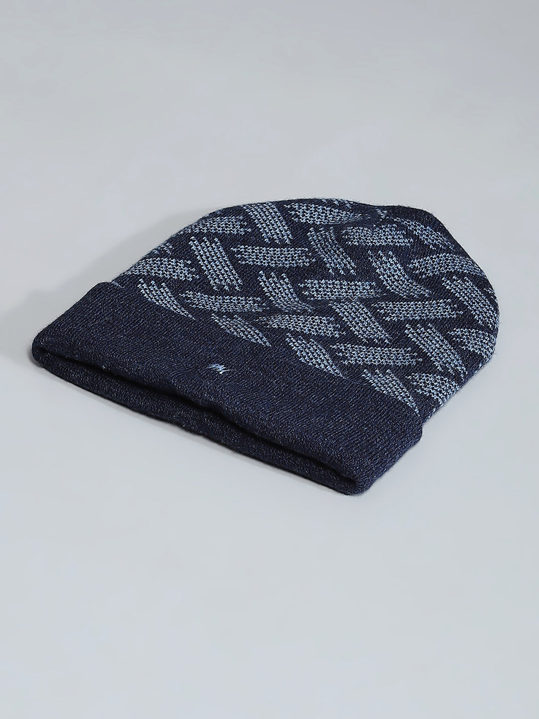 Men Navy Blue Self Design Cap