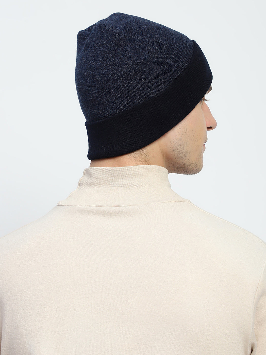 Men Navy Blue Self Design Cap