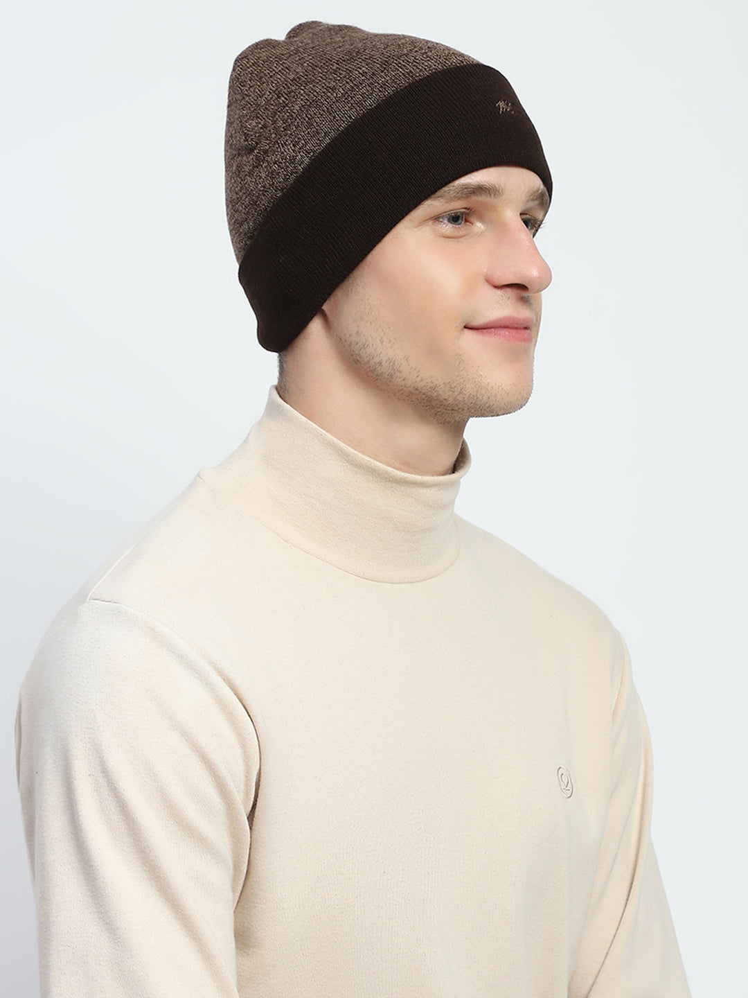 Men Brown Self Design Cap