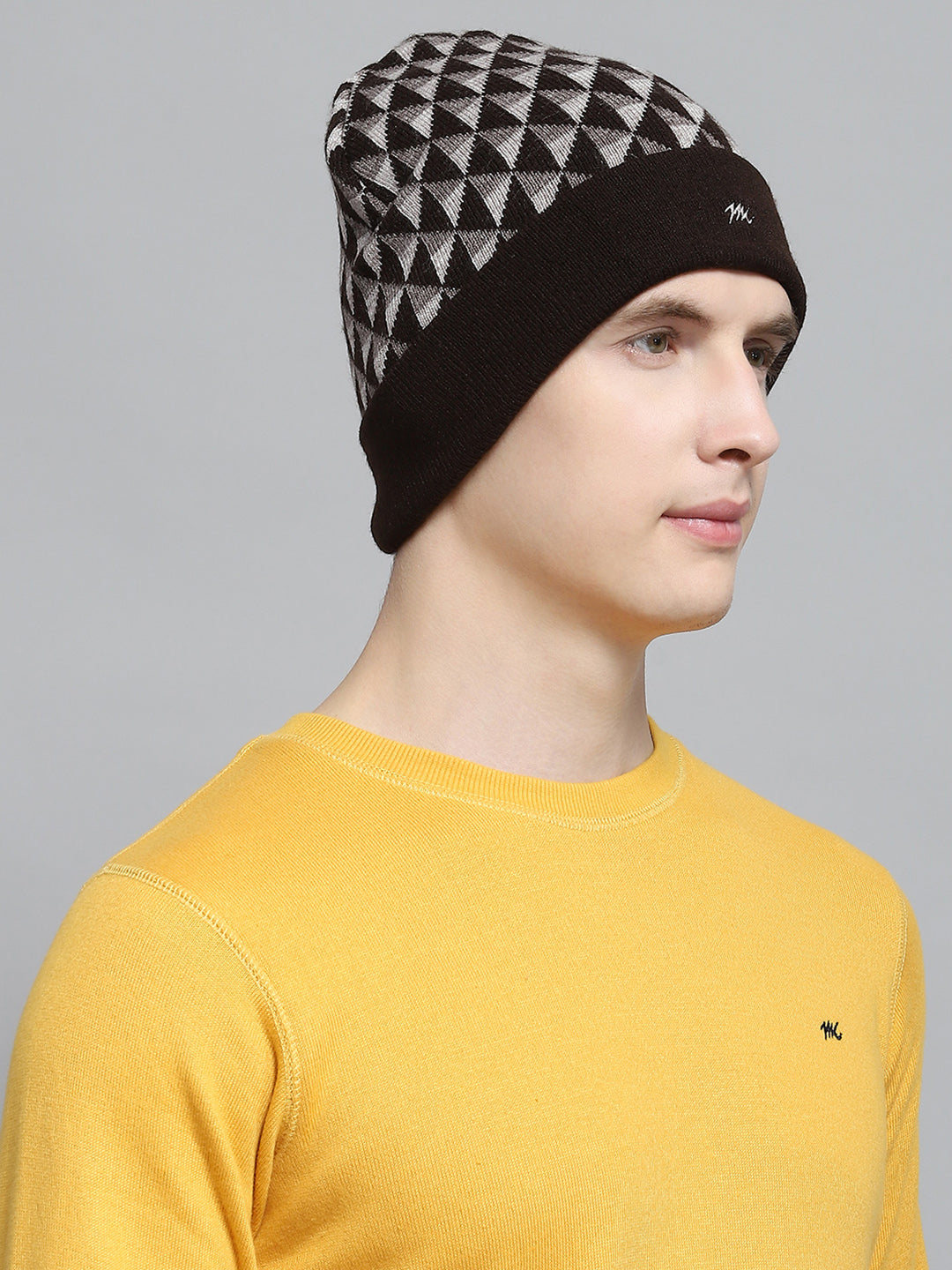 Men Brown Self Design Cap