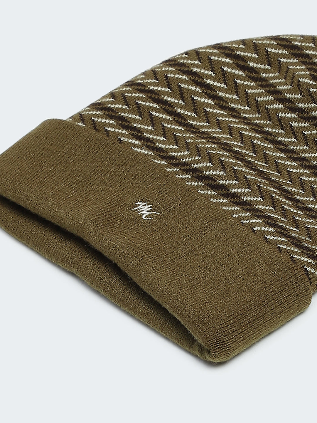 Men Olive Self Design Cap