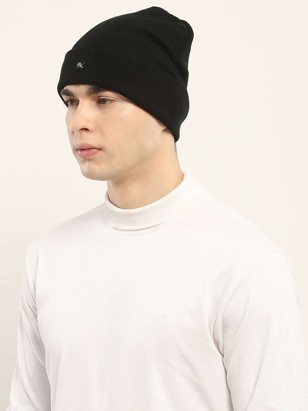 Men Black Self Design Cap