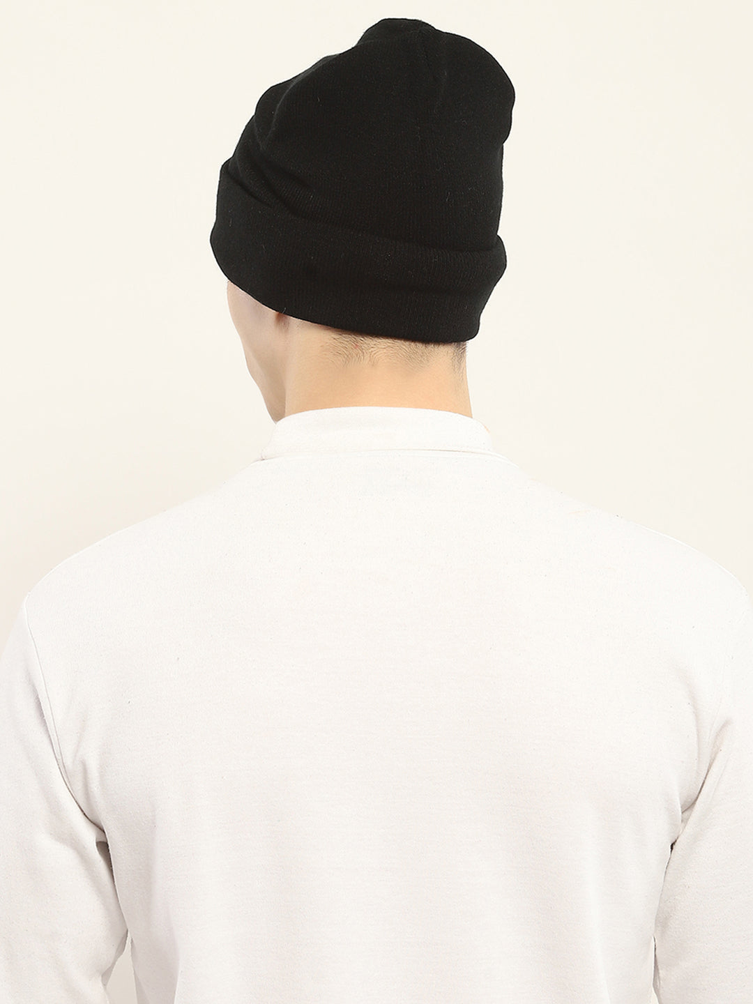 Men Black Self Design Cap