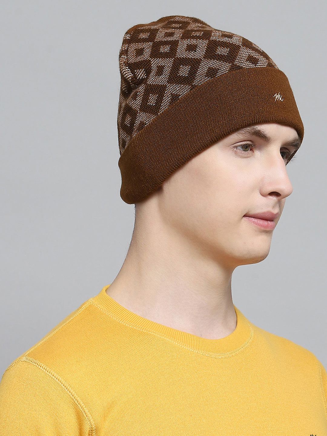 Men Brown Self Design Cap