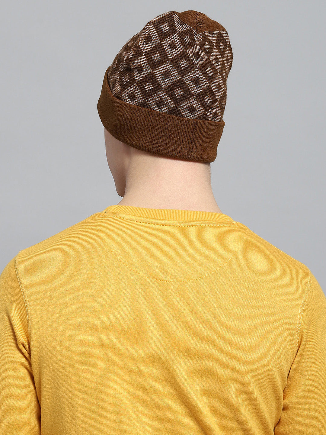 Men Brown Self Design Cap