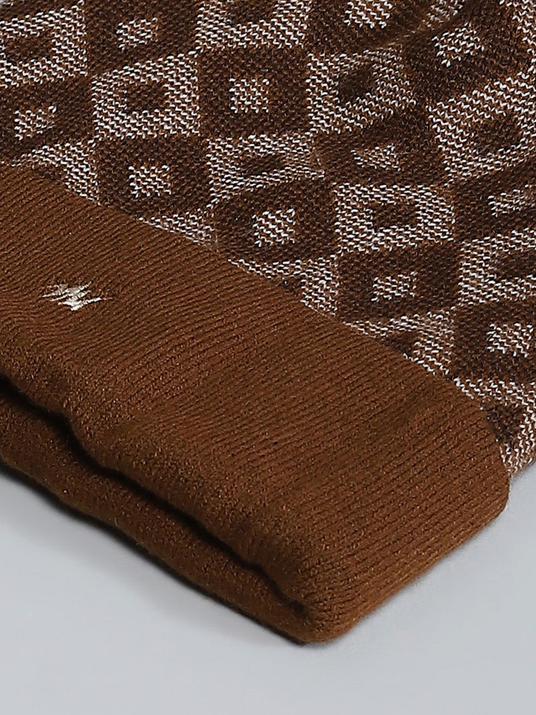 Men Brown Self Design Cap