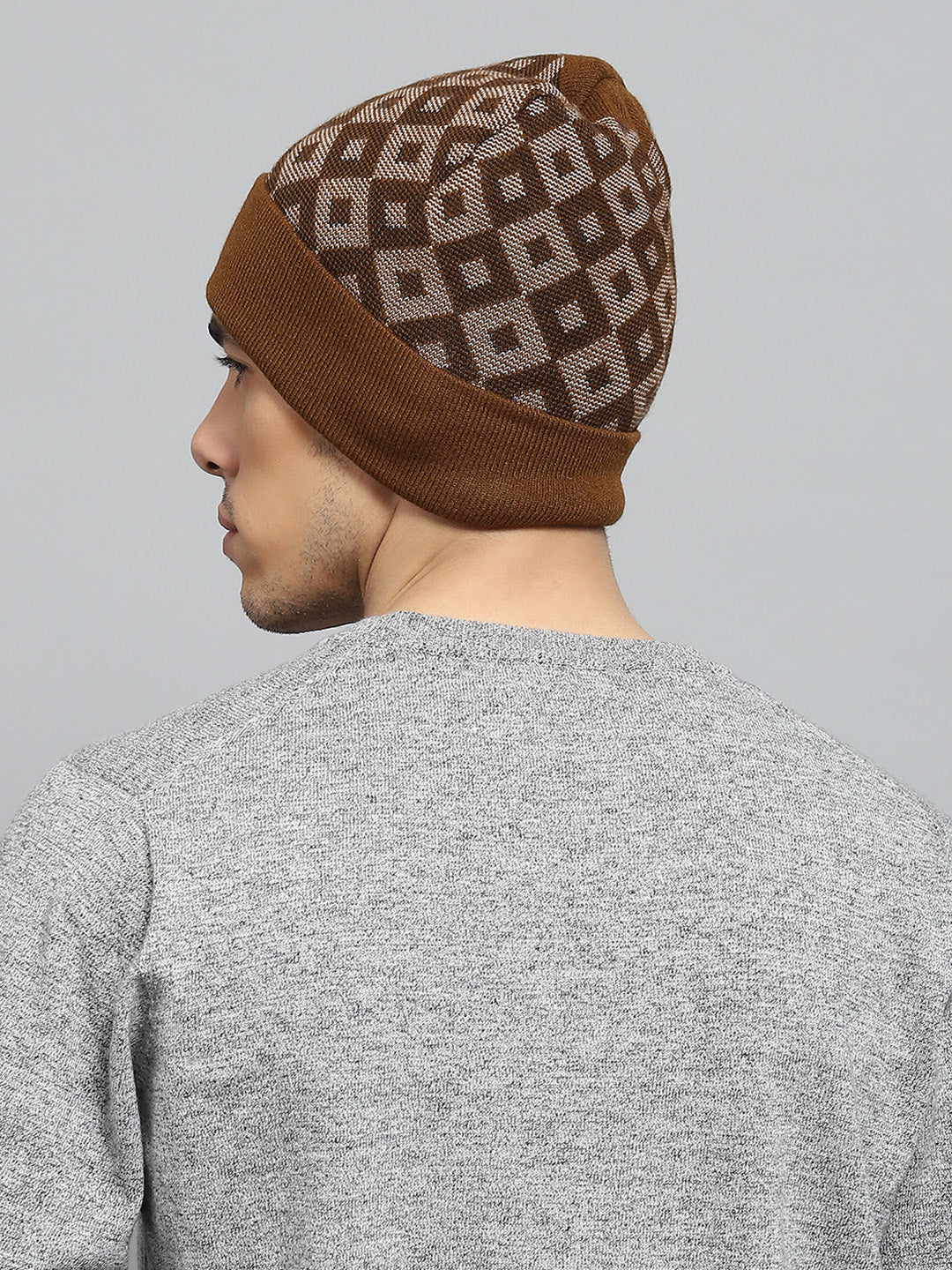 Men Brown Self Design Cap