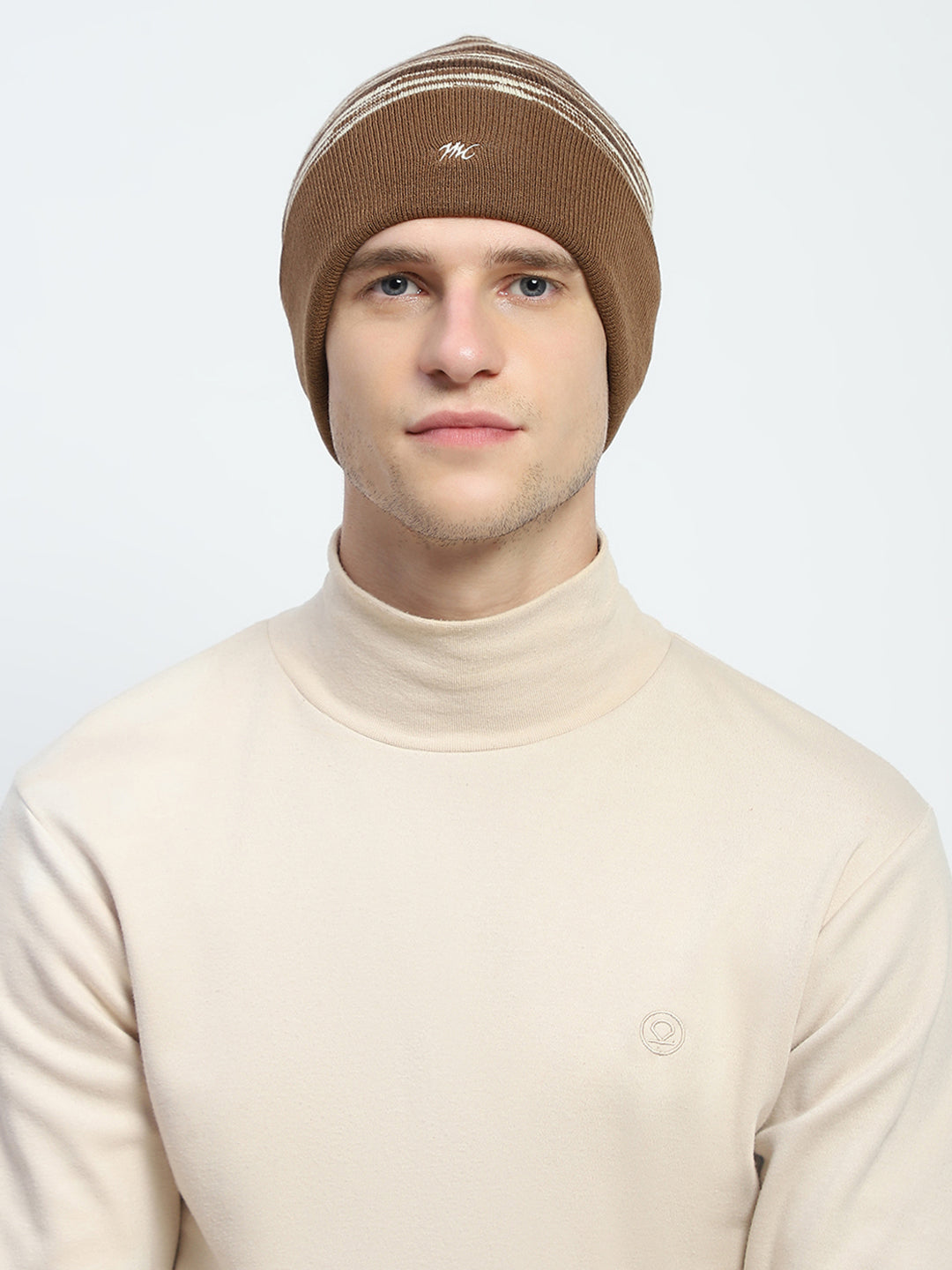 Men Brown Self Design Cap