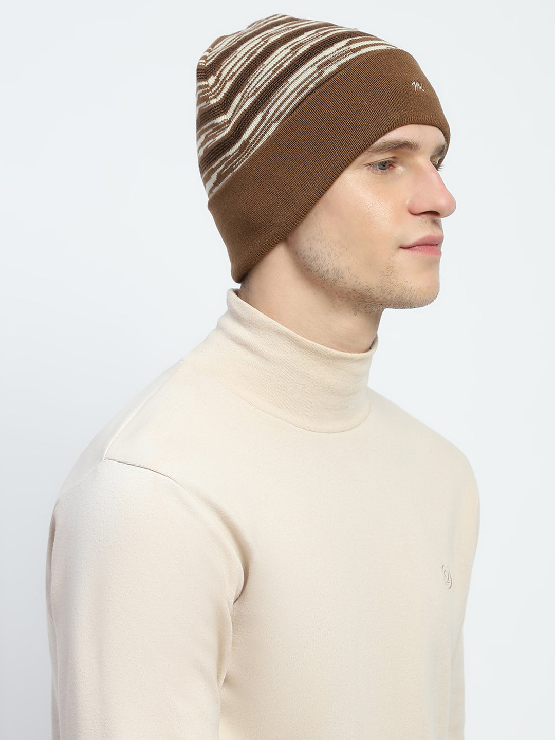 Men Brown Self Design Cap