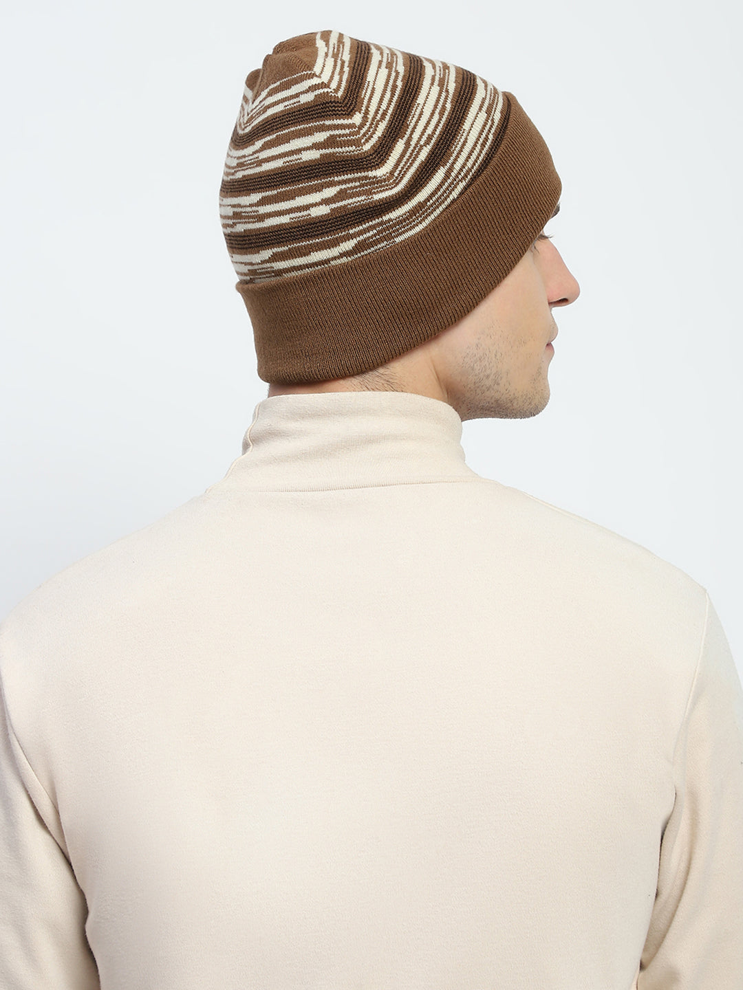 Men Brown Self Design Cap