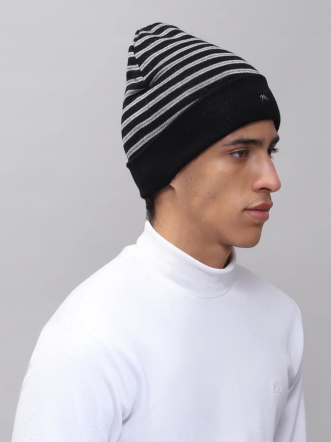 Men Black Self Design Cap