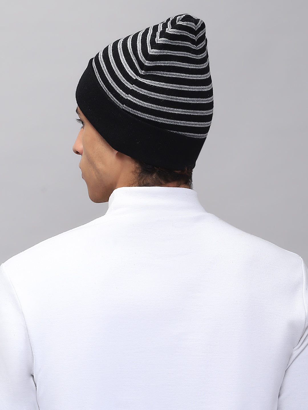 Men Black Self Design Cap