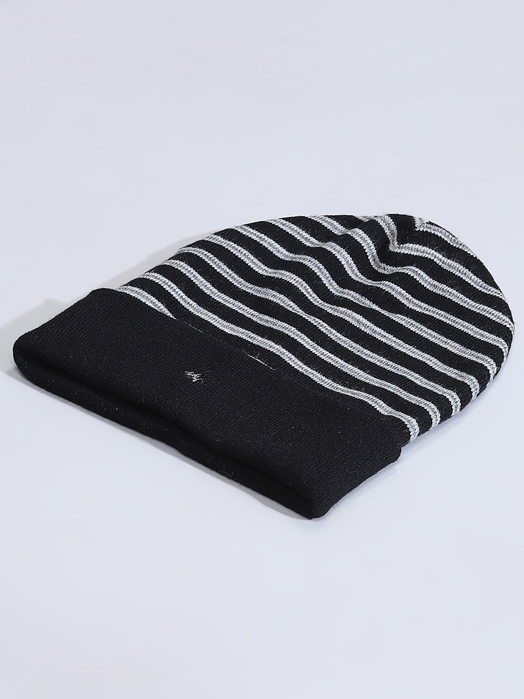 Men Black Self Design Cap