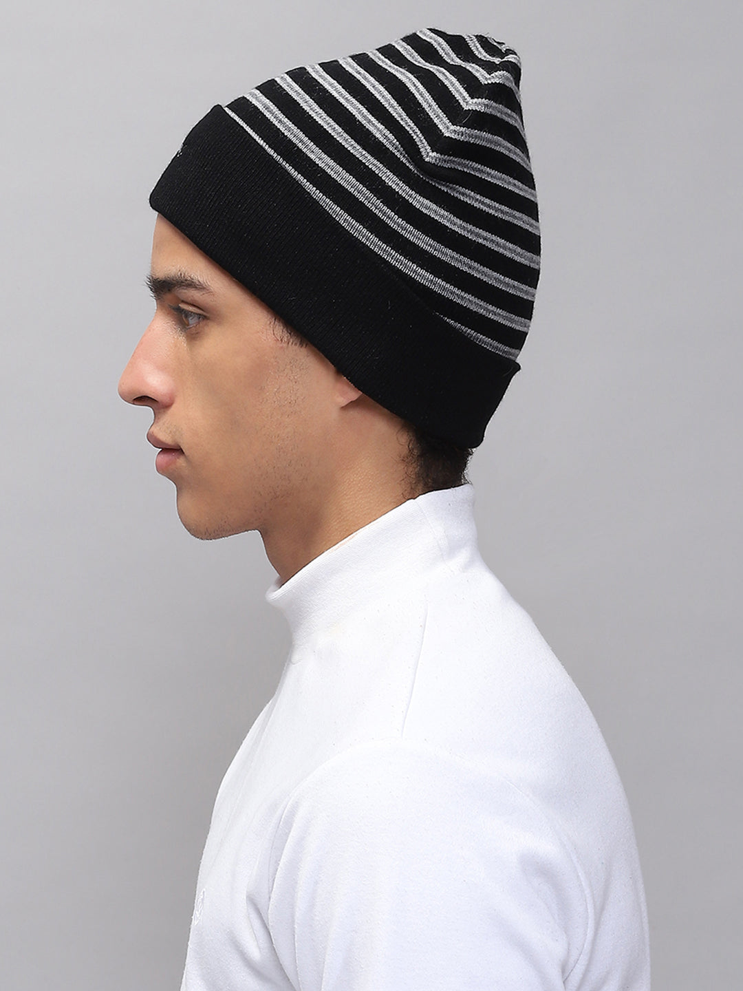 Men Black Self Design Cap