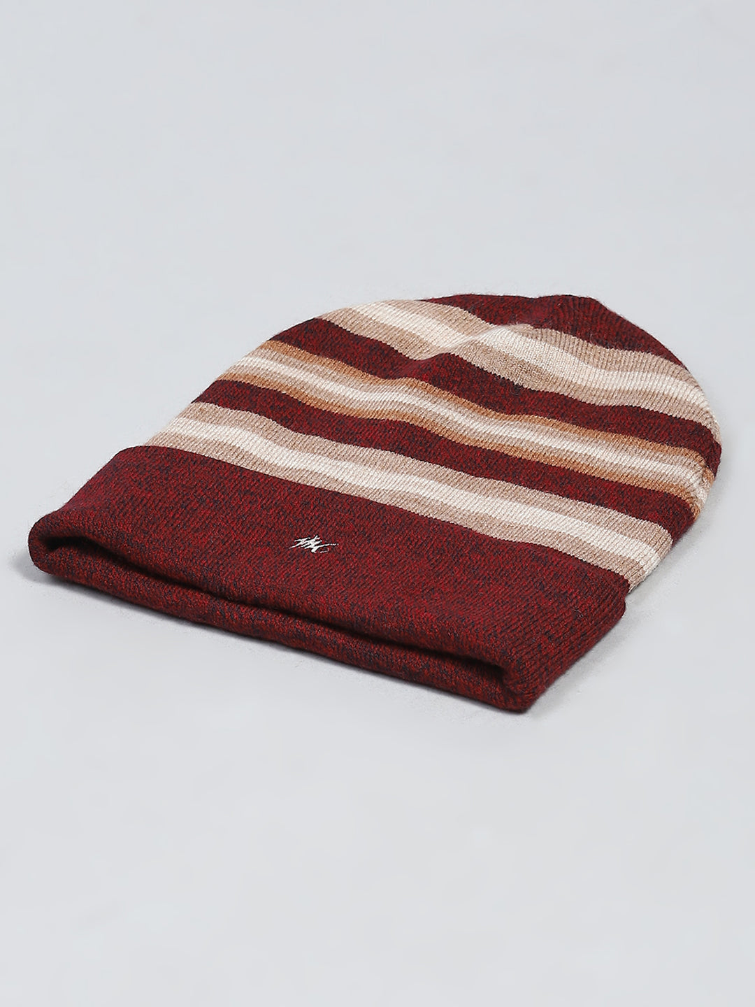 Men Red Self Design Blend Wool Cap