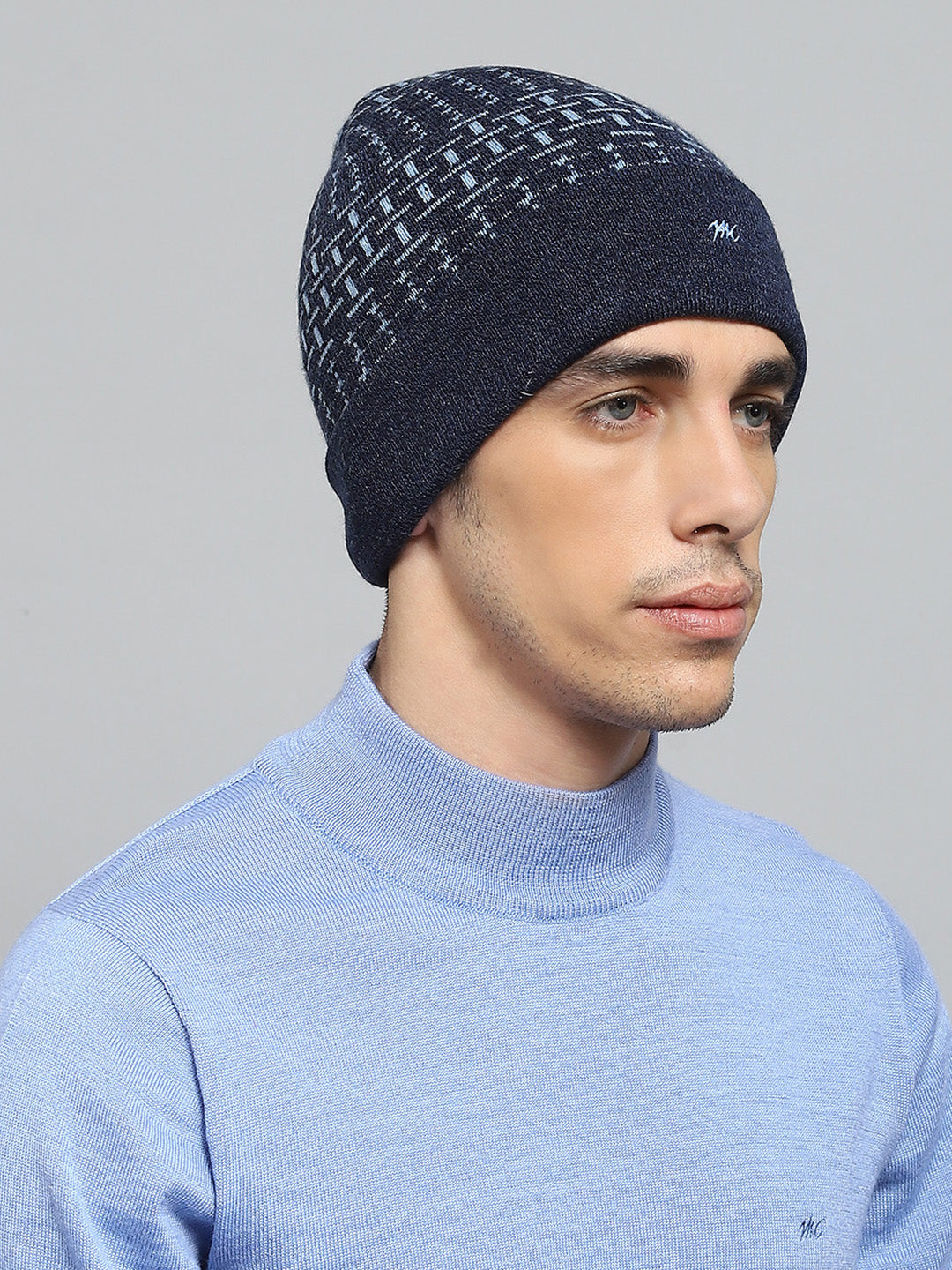 Men Navy Blue Self Design Cap