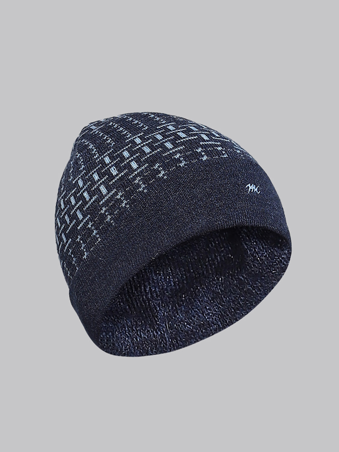 Men Navy Blue Self Design Cap