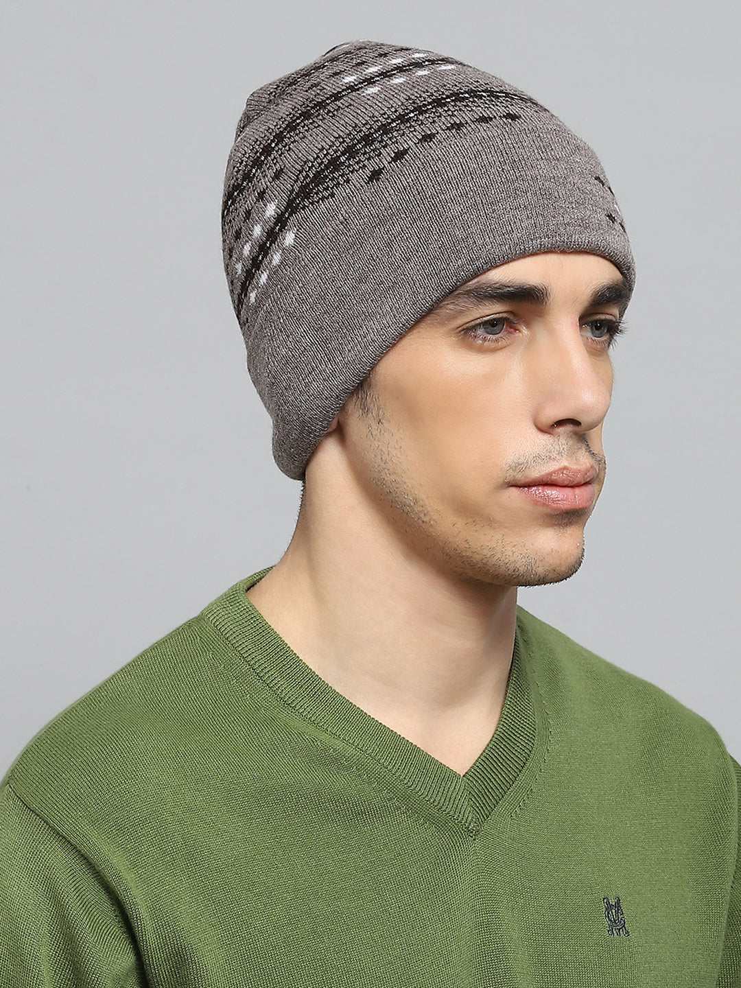 Men Brown Self Design Cap