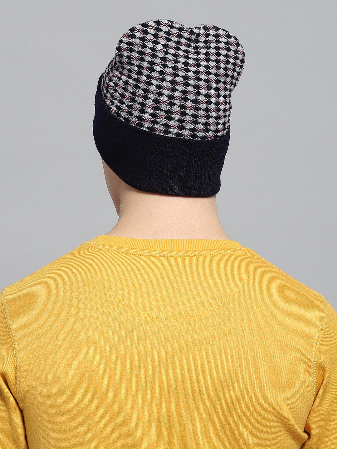 Men Navy Blue Self Design Cap