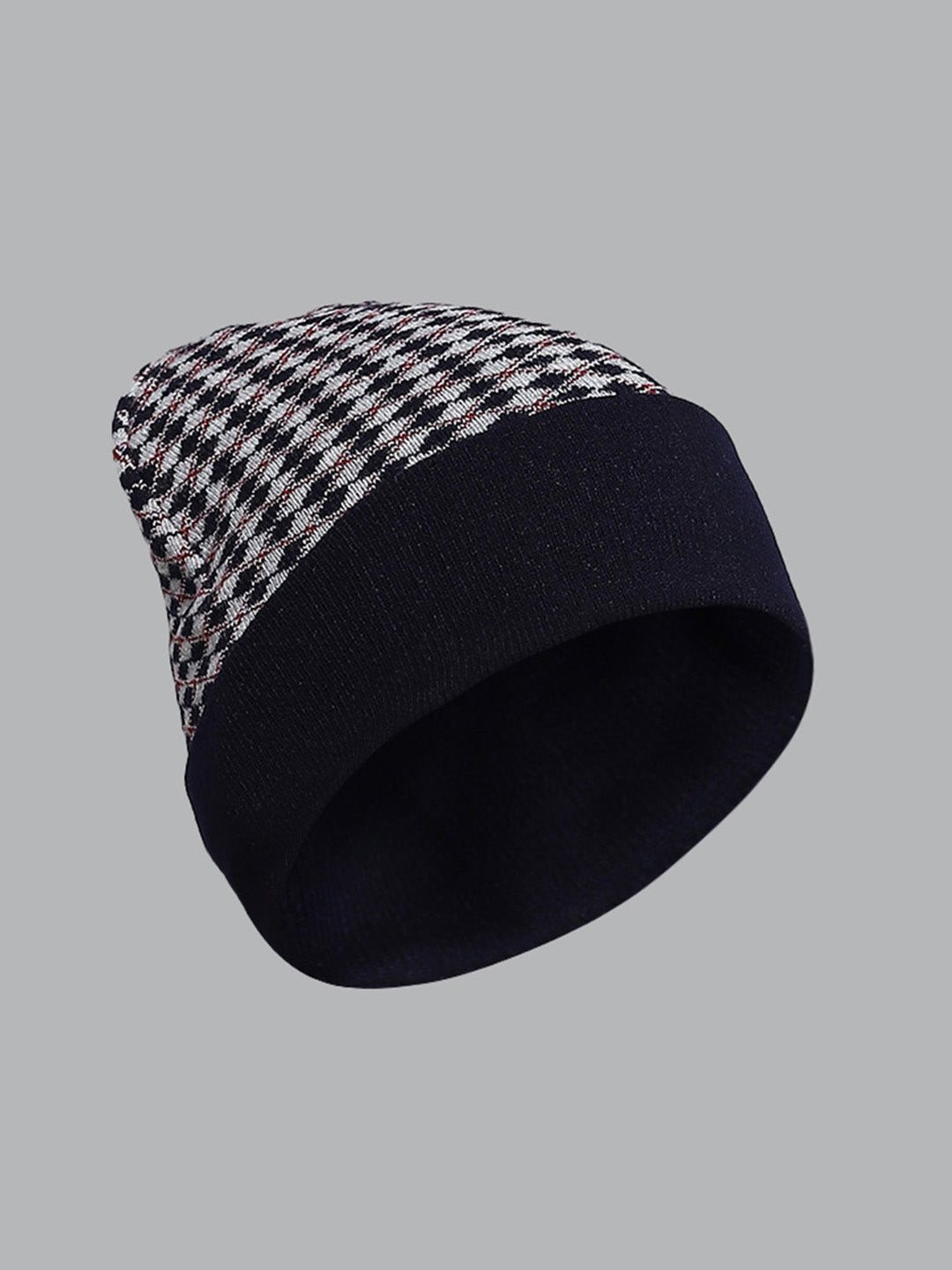 Men Navy Blue Self Design Cap