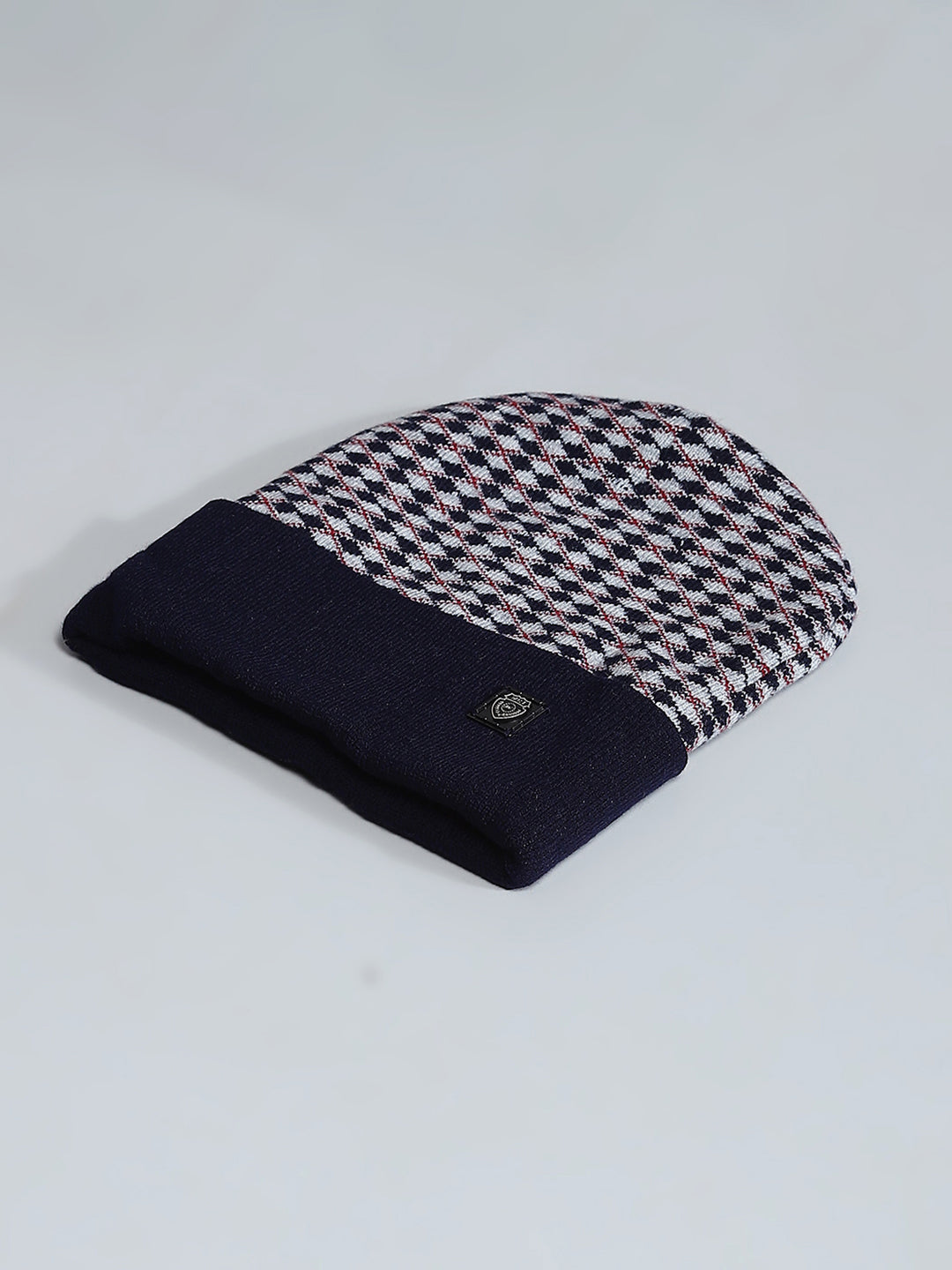 Men Navy Blue Self Design Cap
