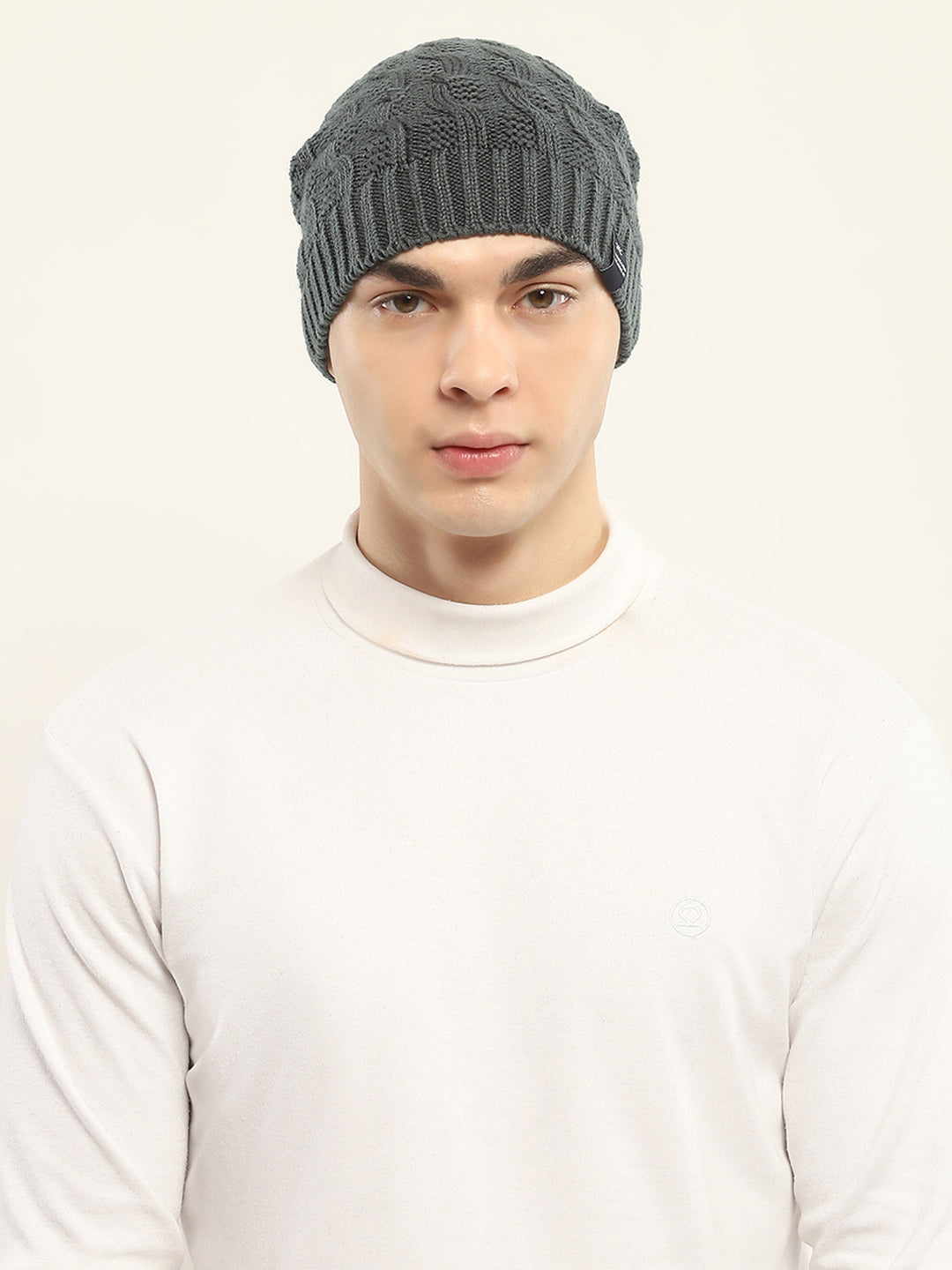 Men Grey Self Design Cap