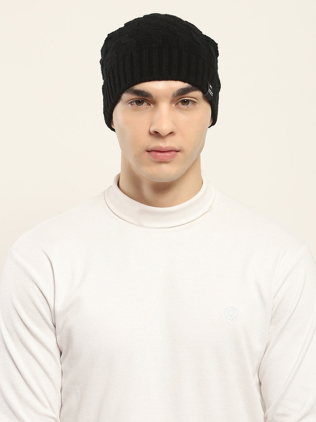 Men Black Self Design Cap