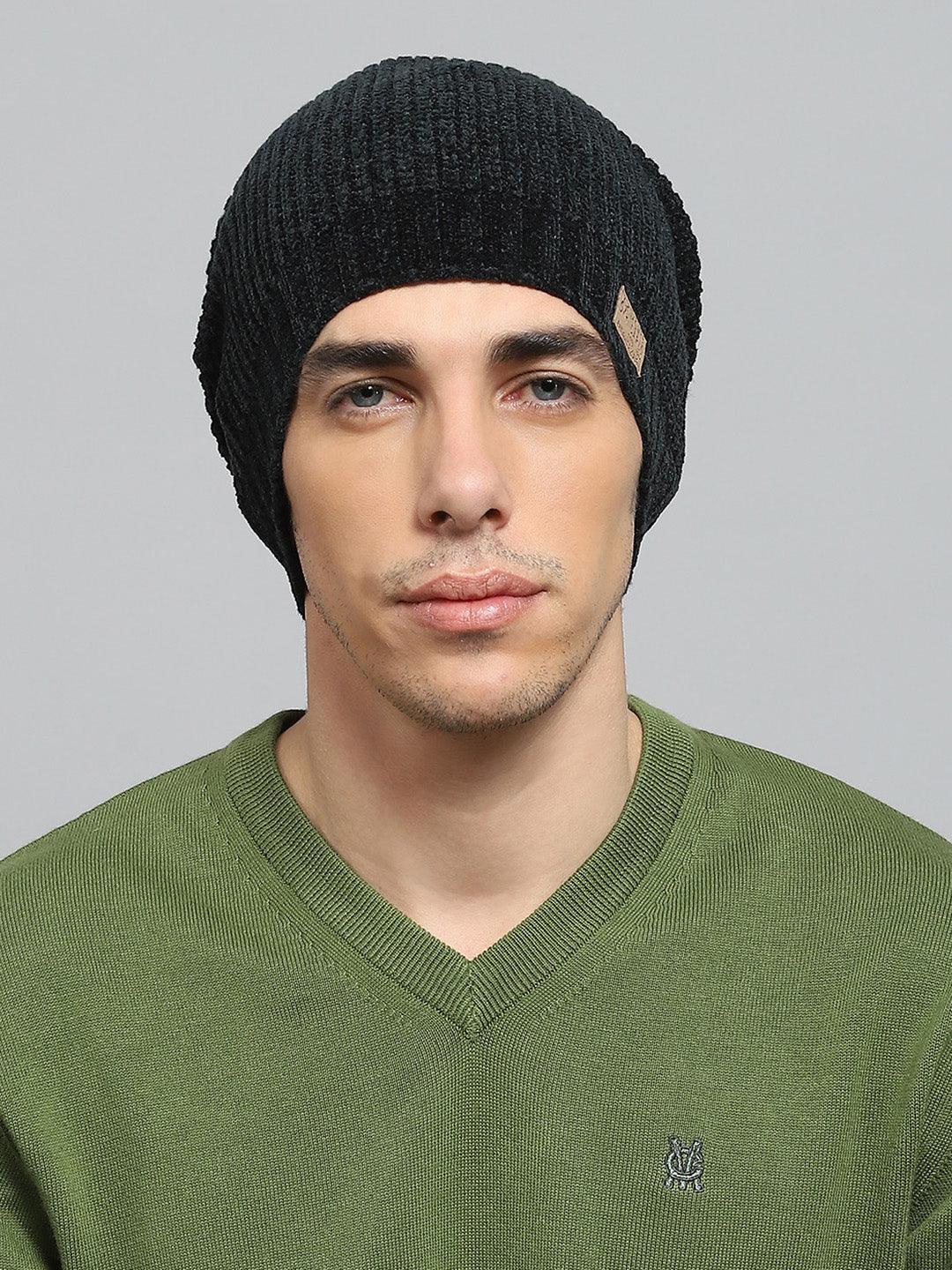 Men Black Self Design Cap