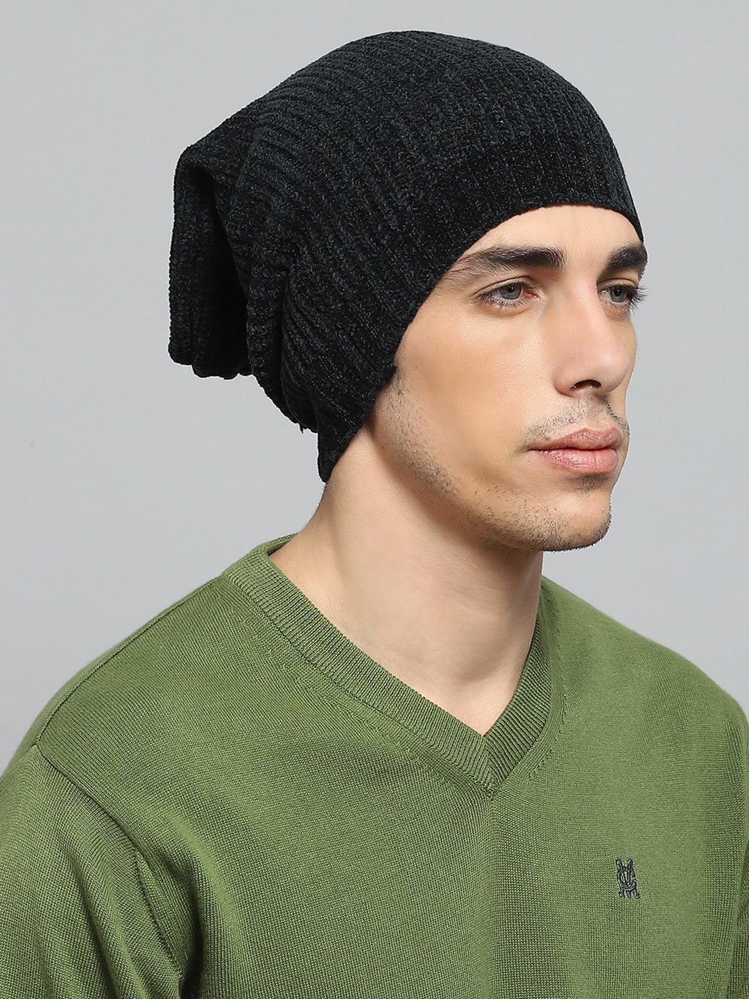 Men Black Self Design Cap