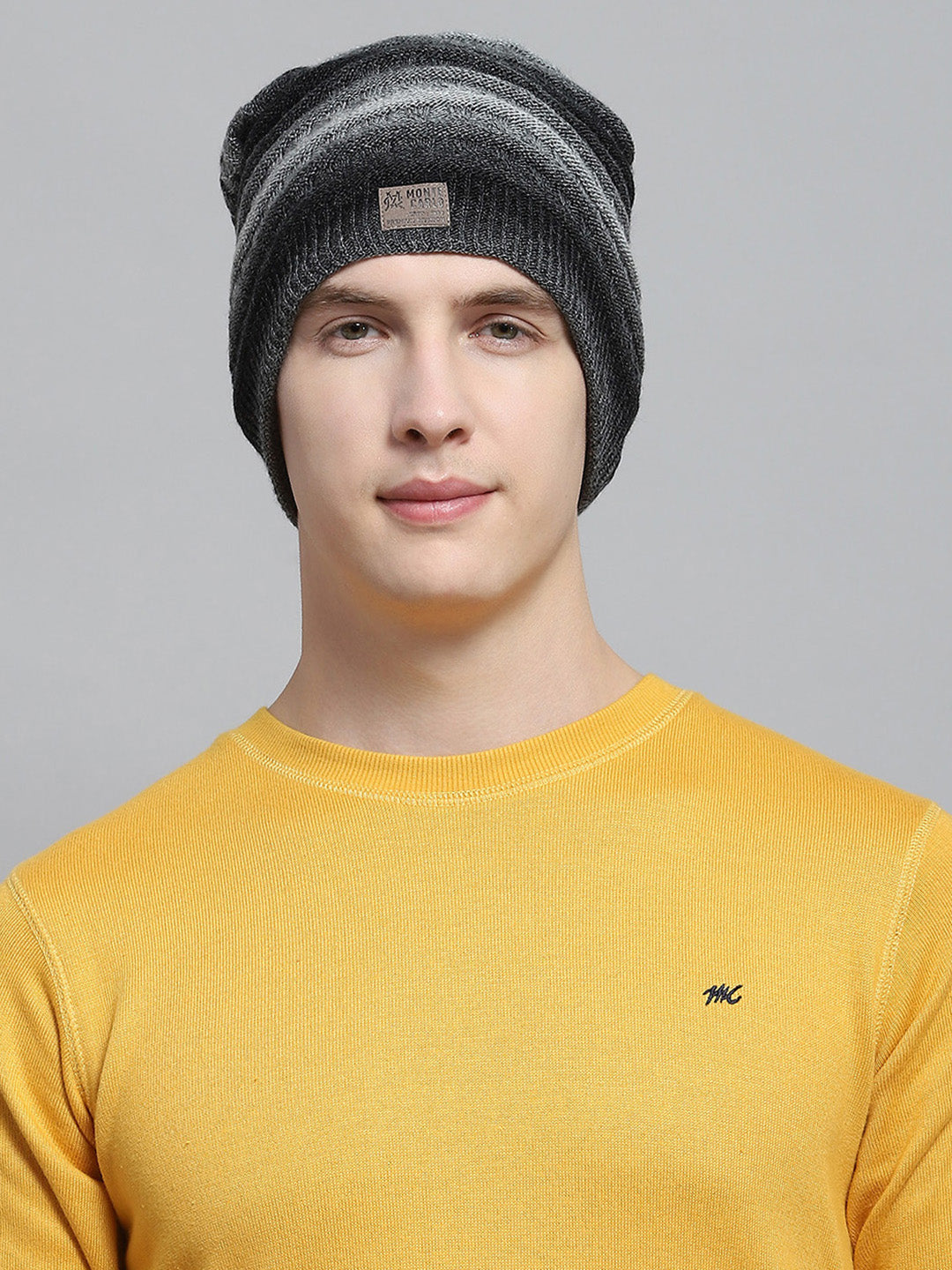 Men Black Self Design Cap