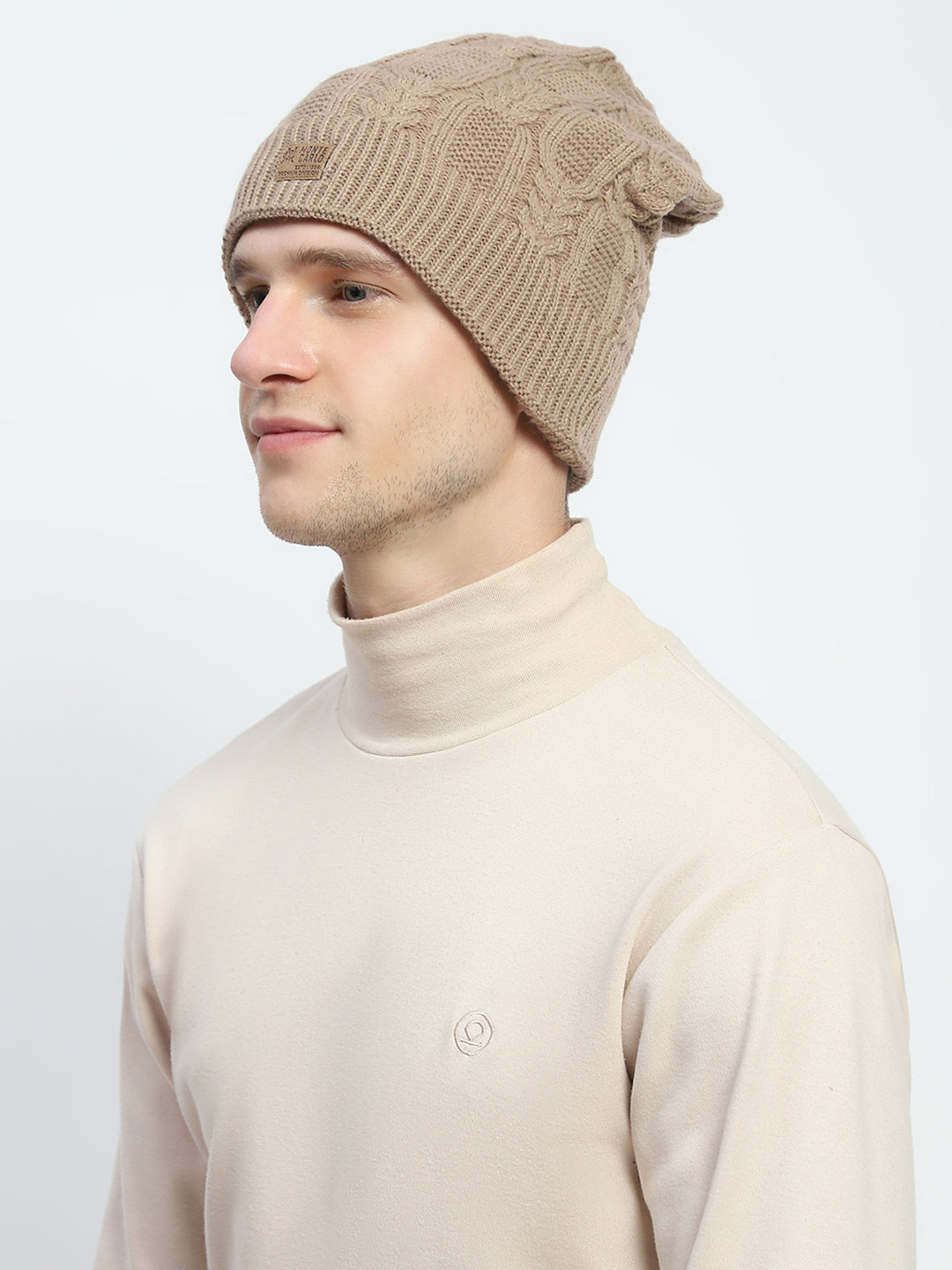Men Beige Self Design Cap