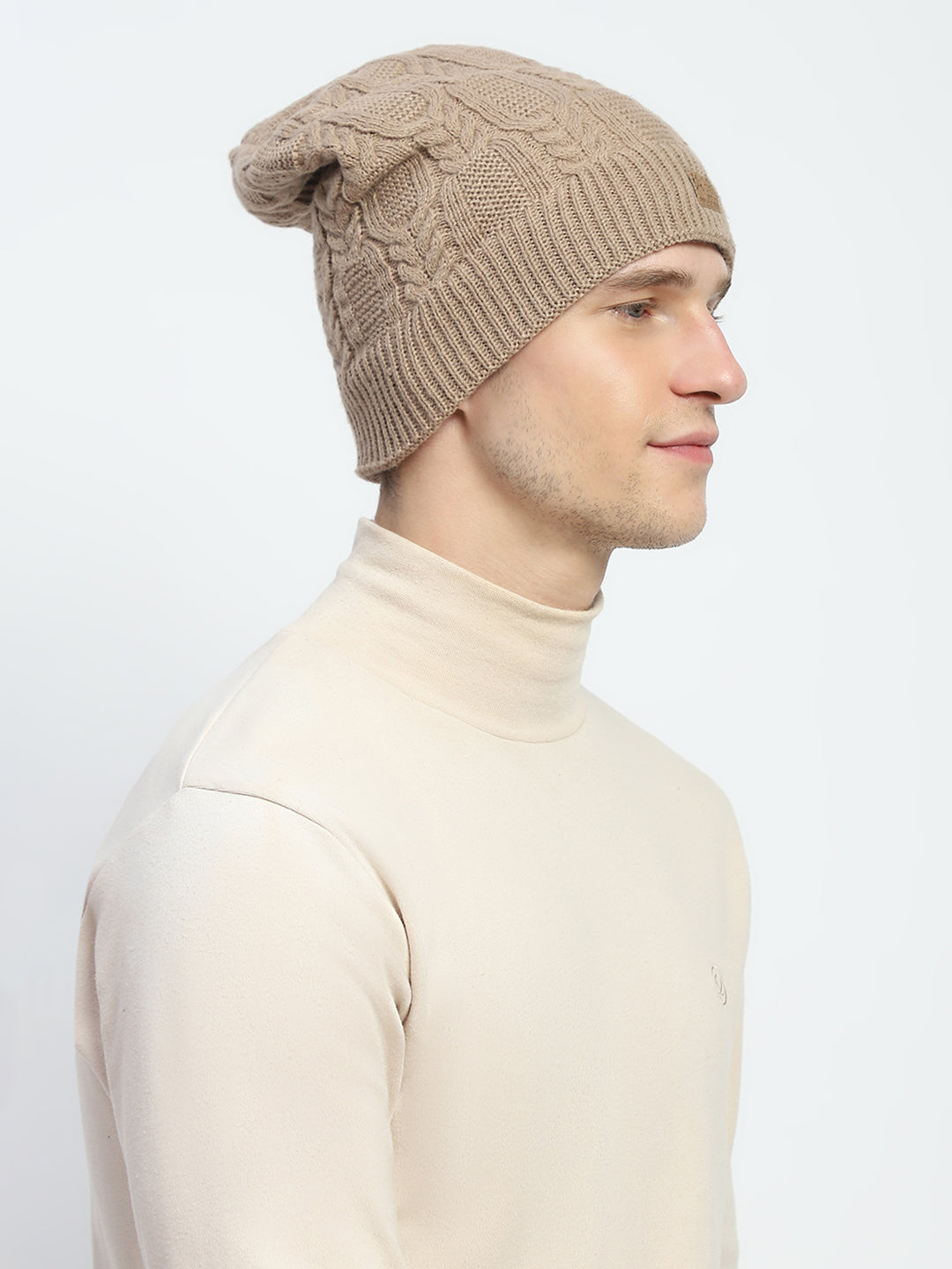 Men Beige Self Design Cap