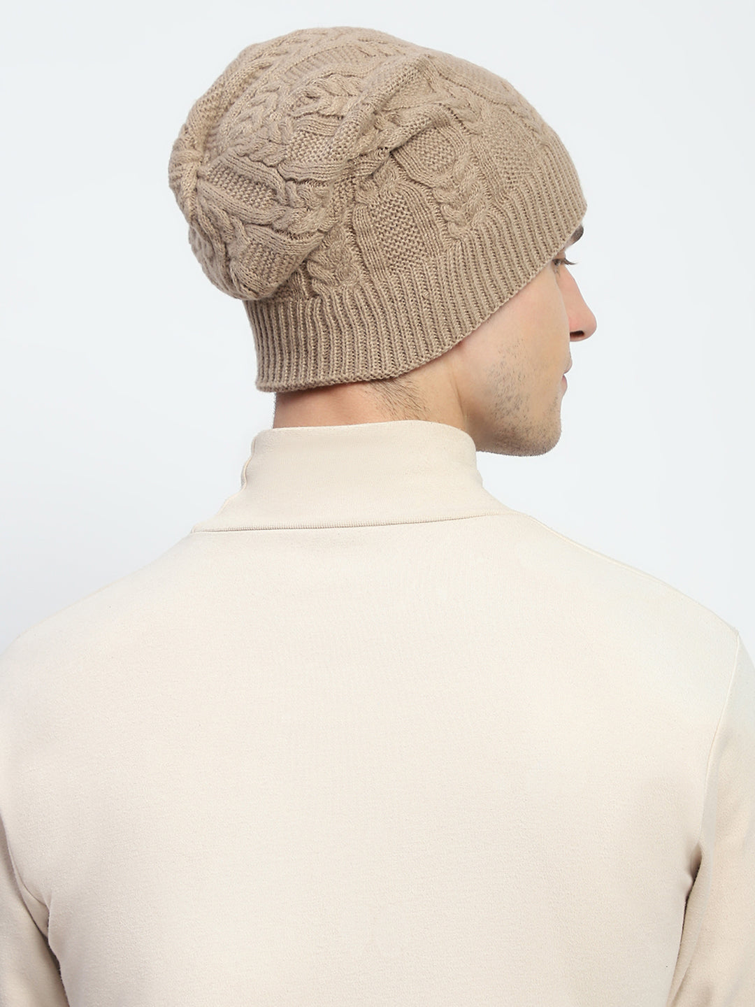 Men Beige Self Design Cap