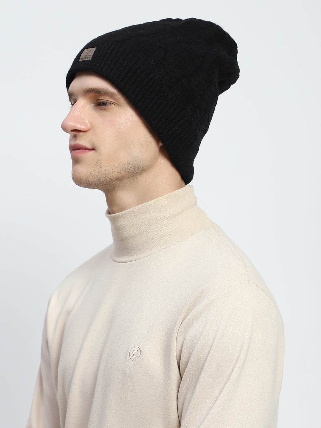 Men Black Self Design Cap