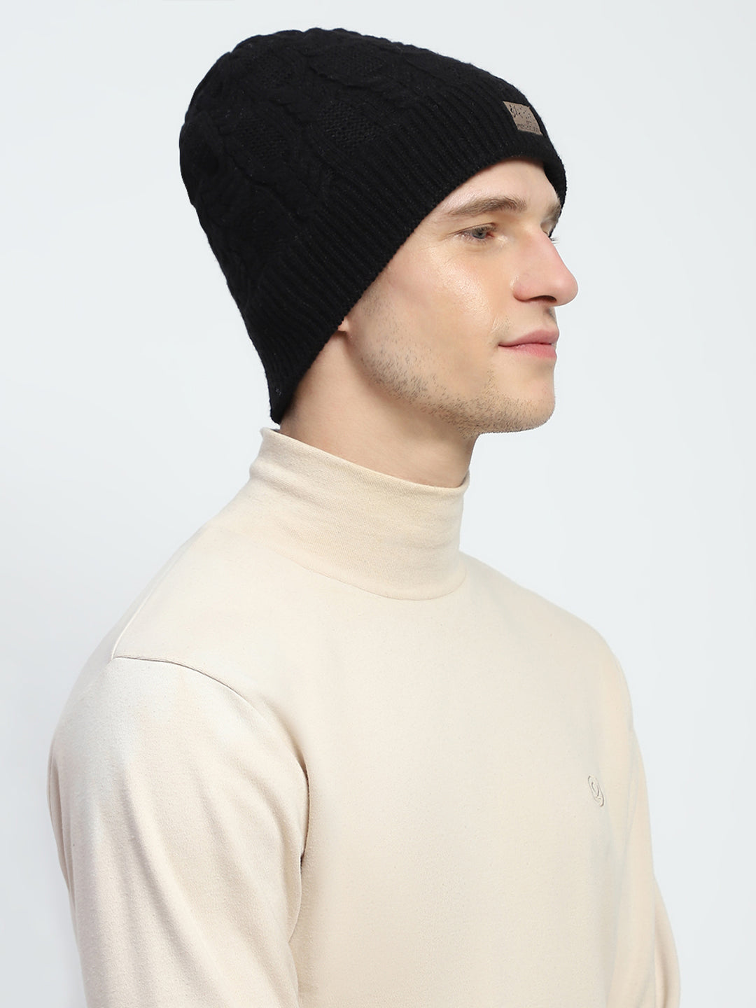 Men Black Self Design Cap