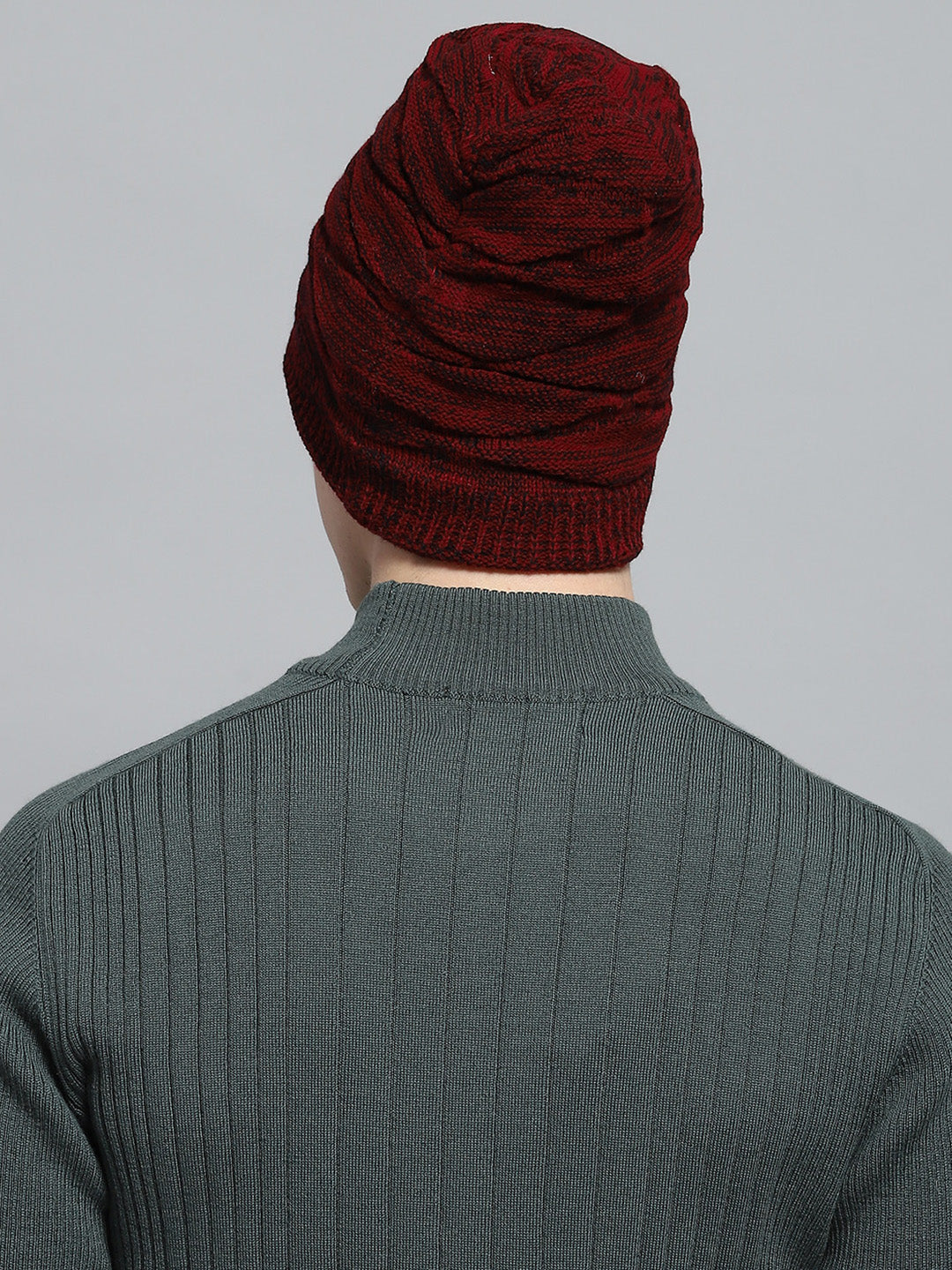 Men Maroon Self Design Cap