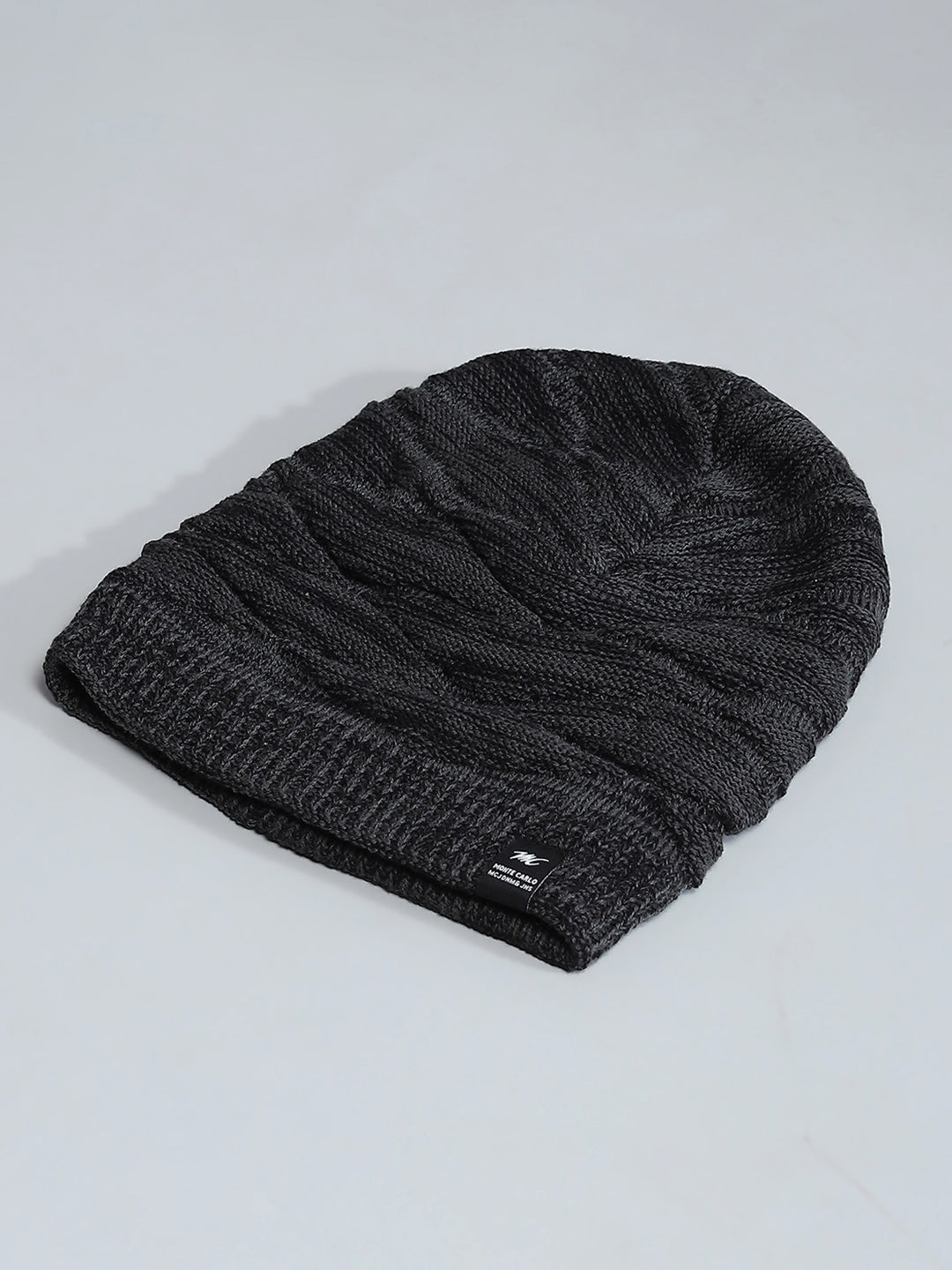 Men Black Self Design Cap