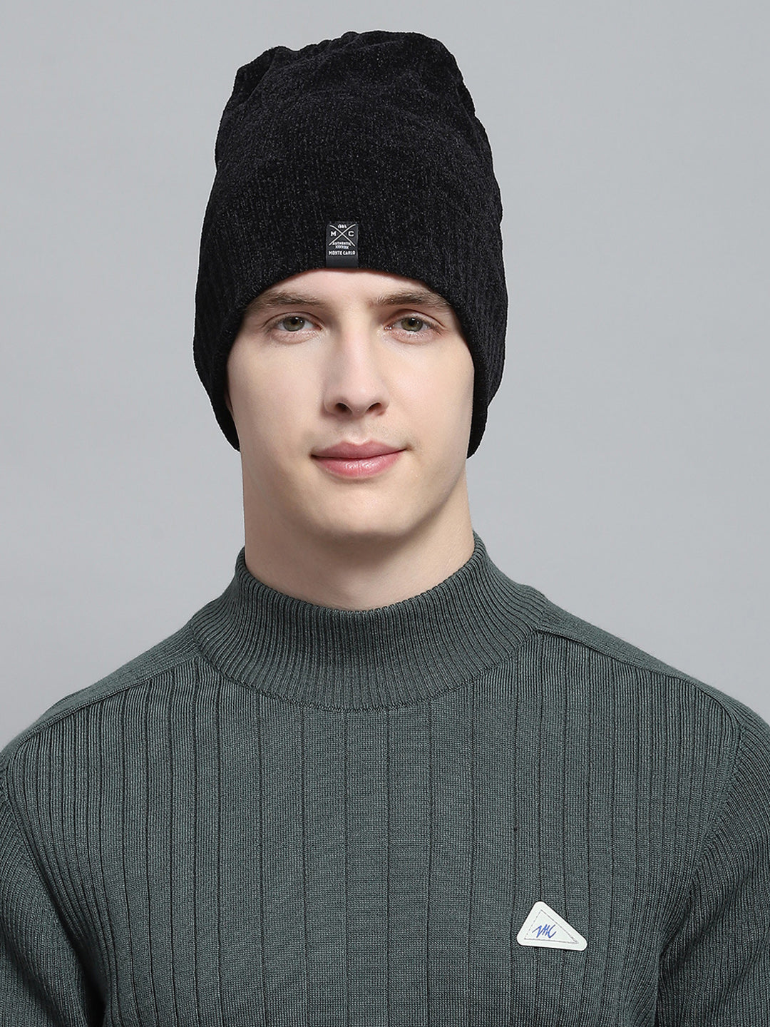 Men Black Self Design Cap