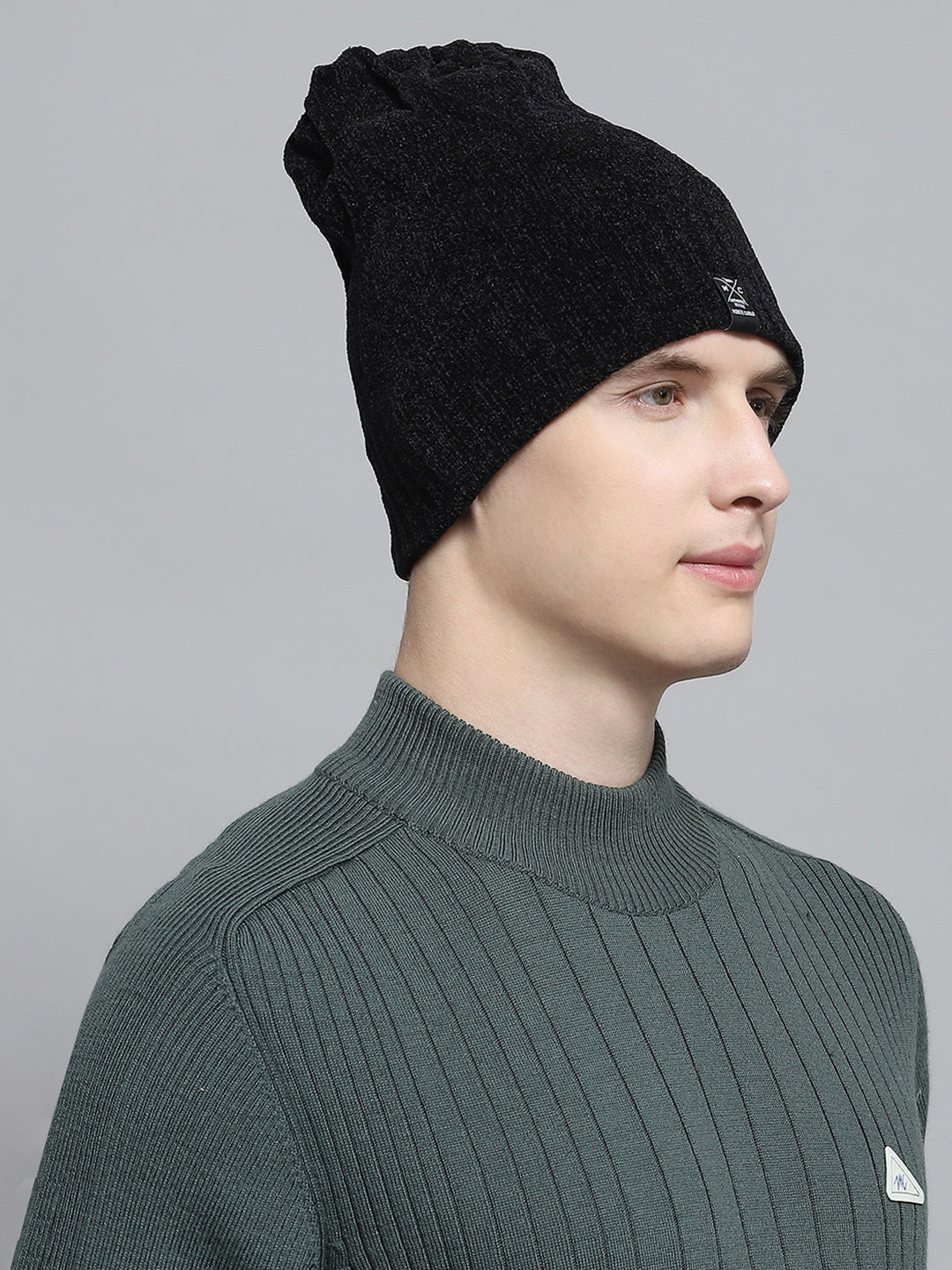 Men Black Self Design Cap