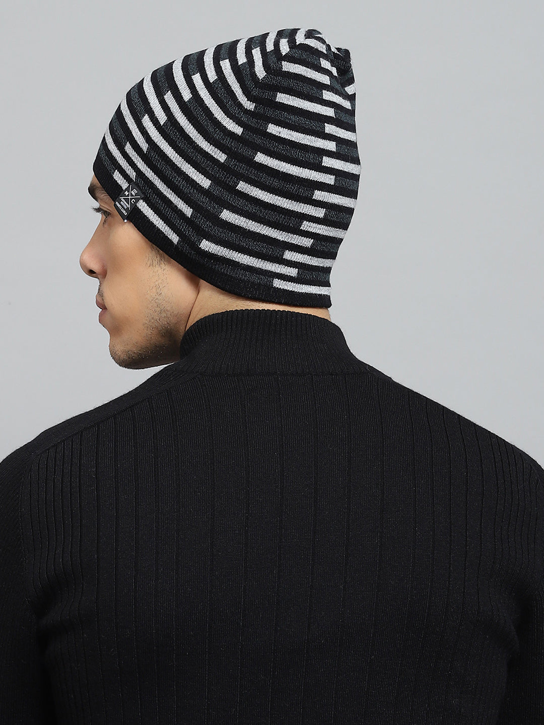 Men Black Self Design Cap