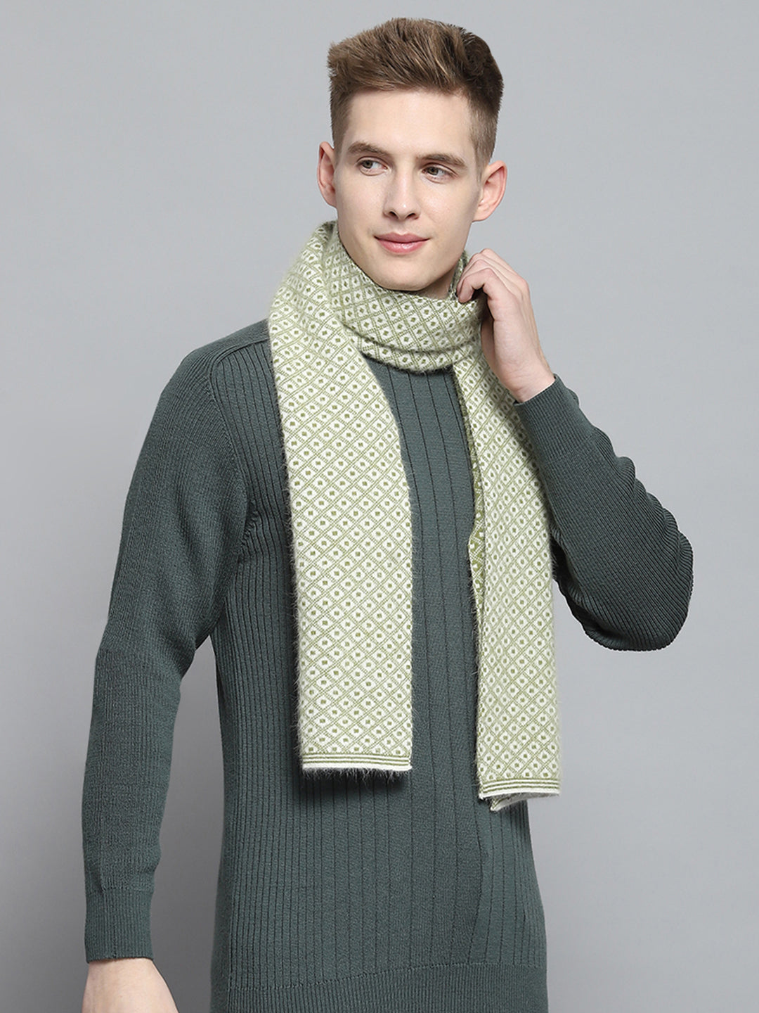 Men Green Self Design Muffler