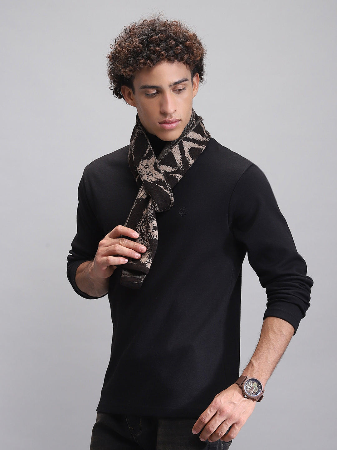 Men Brown Self Design Muffler