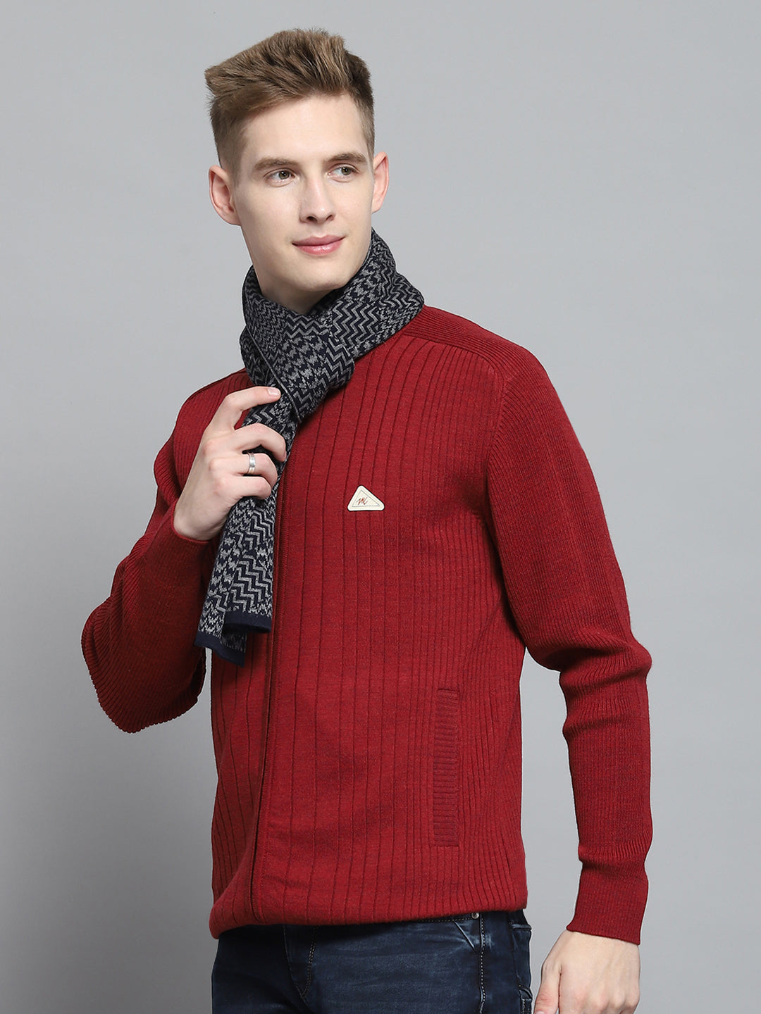 Men Navy Blue Self Design Muffler