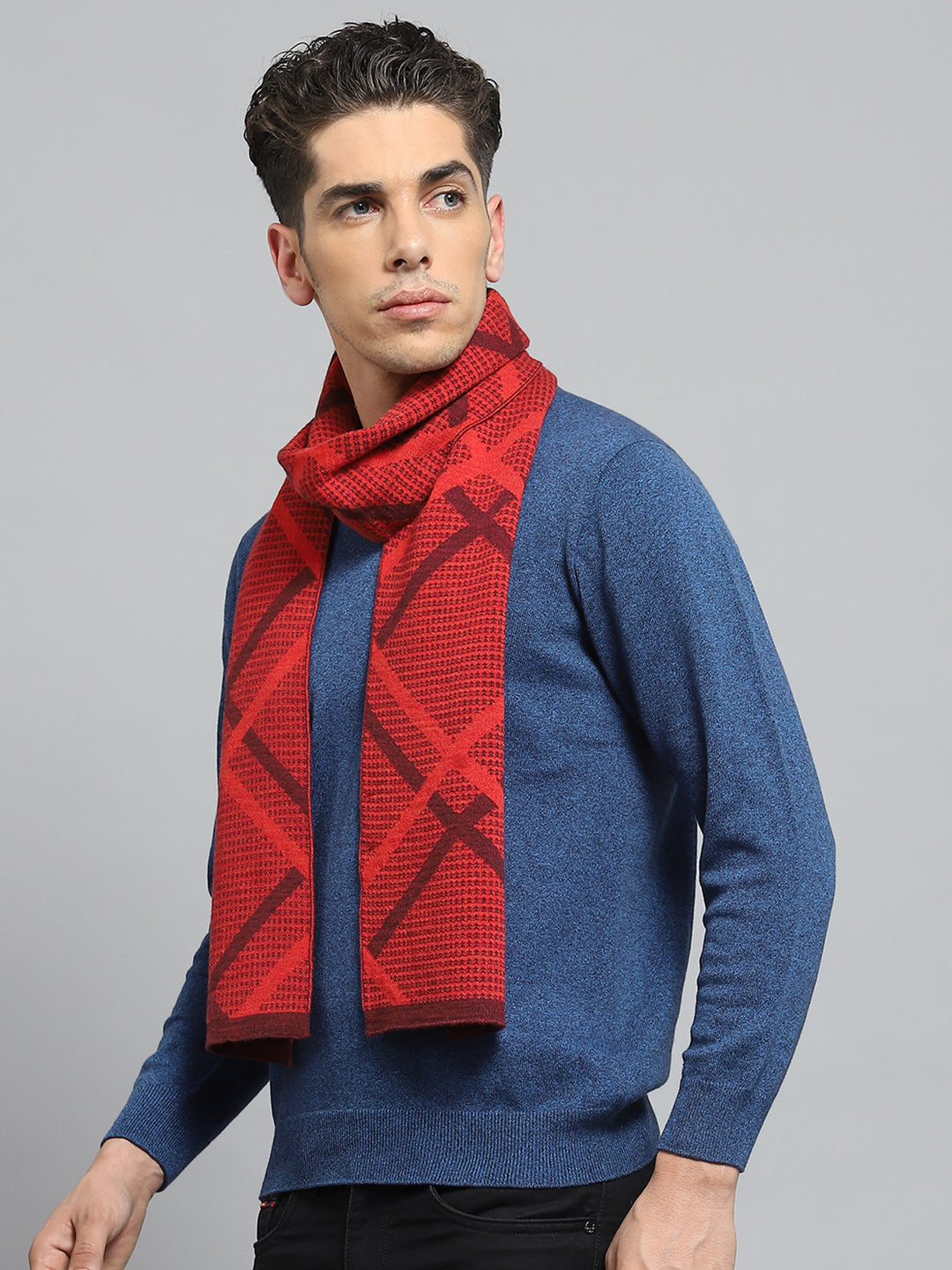 Men Red Self Design Muffler