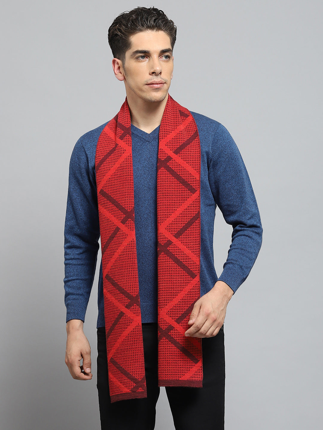 Men Red Self Design Muffler